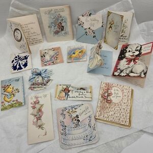 Vintage pastel wedding cards set with blue, pink, cream, white